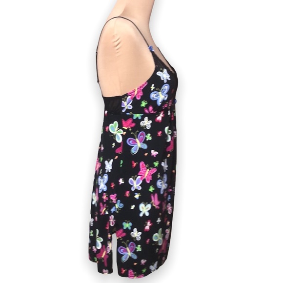Betsey Johnson Intimates Slip Dress Chemise Butterfly Print Black Y2K Size M - Picture 4 of 16